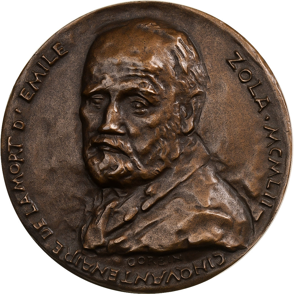 France, Médaille, 50e anniversaire de décès, Émile Zola, Undated (1952)