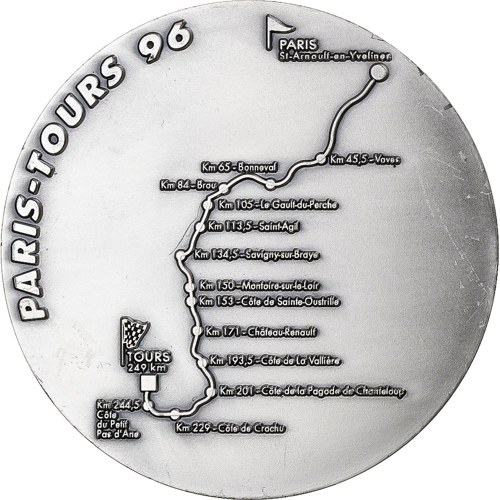 France, Médaille, 100 ans du Paris-Tours, 1996, Bronze argenté, SUP