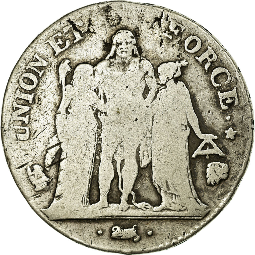 Coin, France, Union et Force, 5 Francs, 1796, Bayonne, F(12-15), Silver
