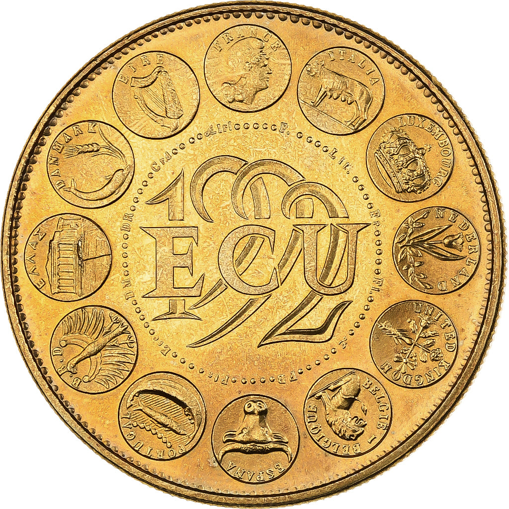 Frankreich, Medaille, Ecu Europa, 1992, MDP, Gilt Bronze, Rodier, STGL