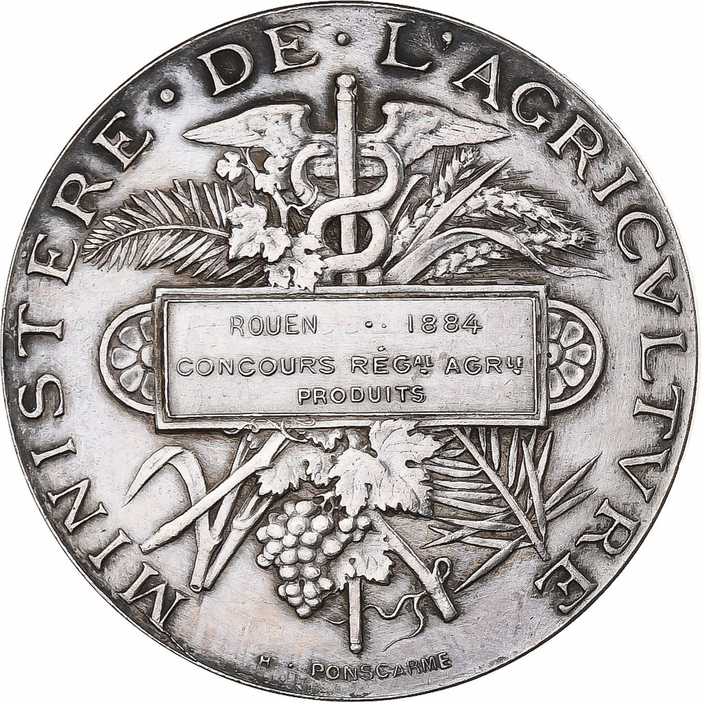 France, Médaille, Concours Régional Agricole, Rouen, 1884, Argent, TTB