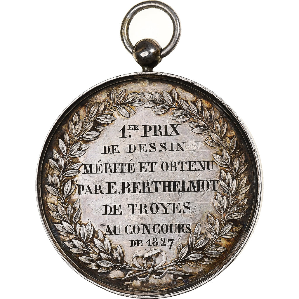 France, Medal, Troyes, 1er Prix de dessin, 1827, Silver, Brenet, AU(50-53)