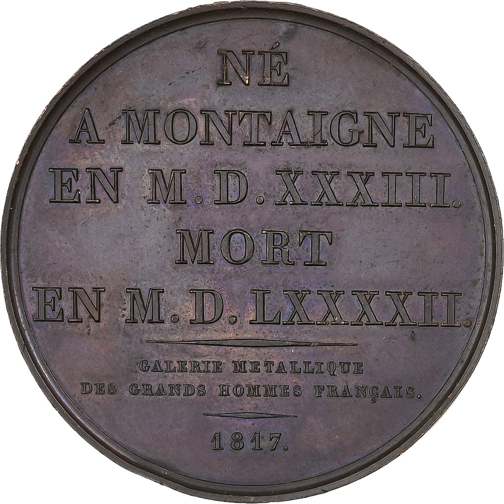 França, medalha, Michel de Montaigne, 1817, Bronze, Gatteaux, AU(55-58)