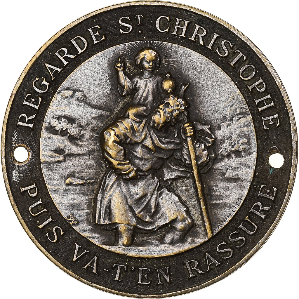 France, Médaille, Saint Christophe, Bronze argenté, TTB+, Lavrillier