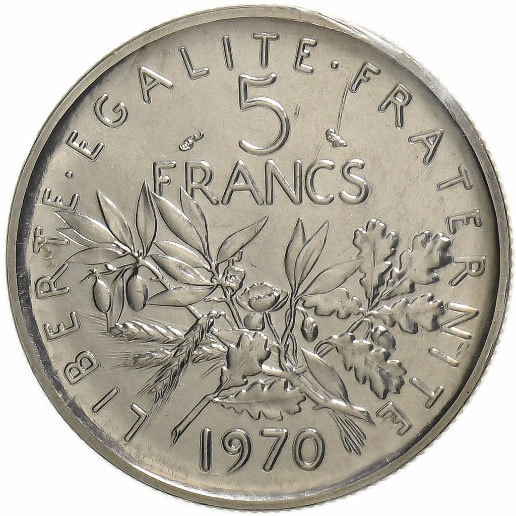 Francja, 5 Francs, Semeuse, 1970, MDP, Pattern, Miedź - nikiel niklowany