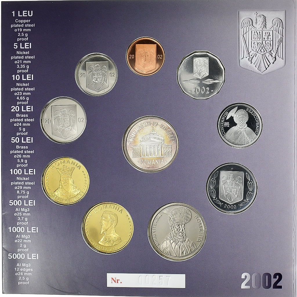 Roemenië, Set 1 Leu-5000 Lei + Medal, 2002, Bucharest, Proof, n.v.t., FDC