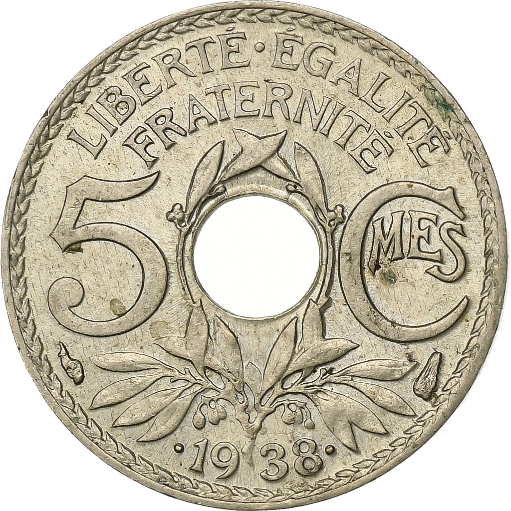 France, 5 Centimes, 1938, Paris, étoile, Maillechort, SUP, Gadoury:171