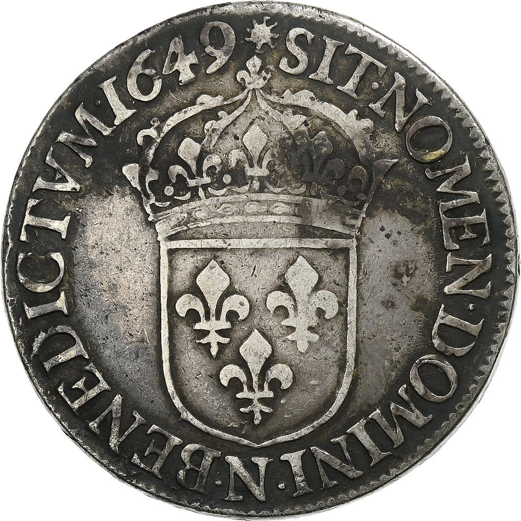 Francia, Louis XIV, Écu à la mèche longue, 1649, Montpellier, Argento, MB