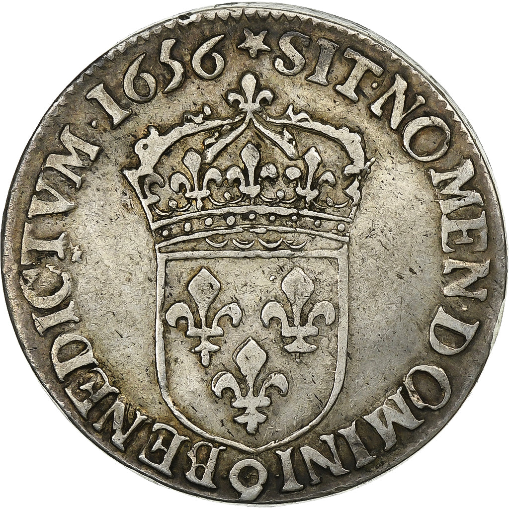 France, Louis XIV, 1/2 Écu à la mèche longue, 1656, Rennes, Silver