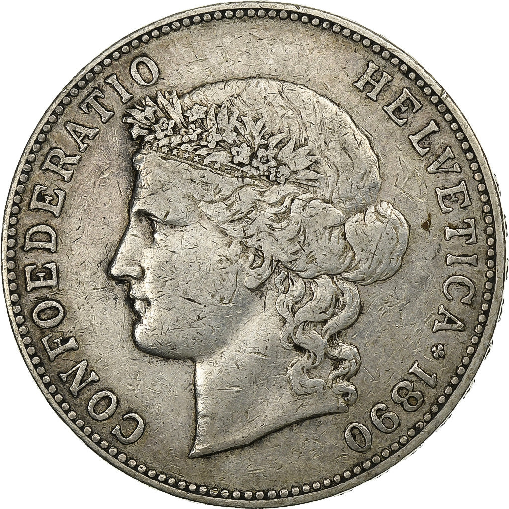 Switzerland, 5 Francs, Helvetia, 1890, Berne, Silver, VF(20-25), KM:34