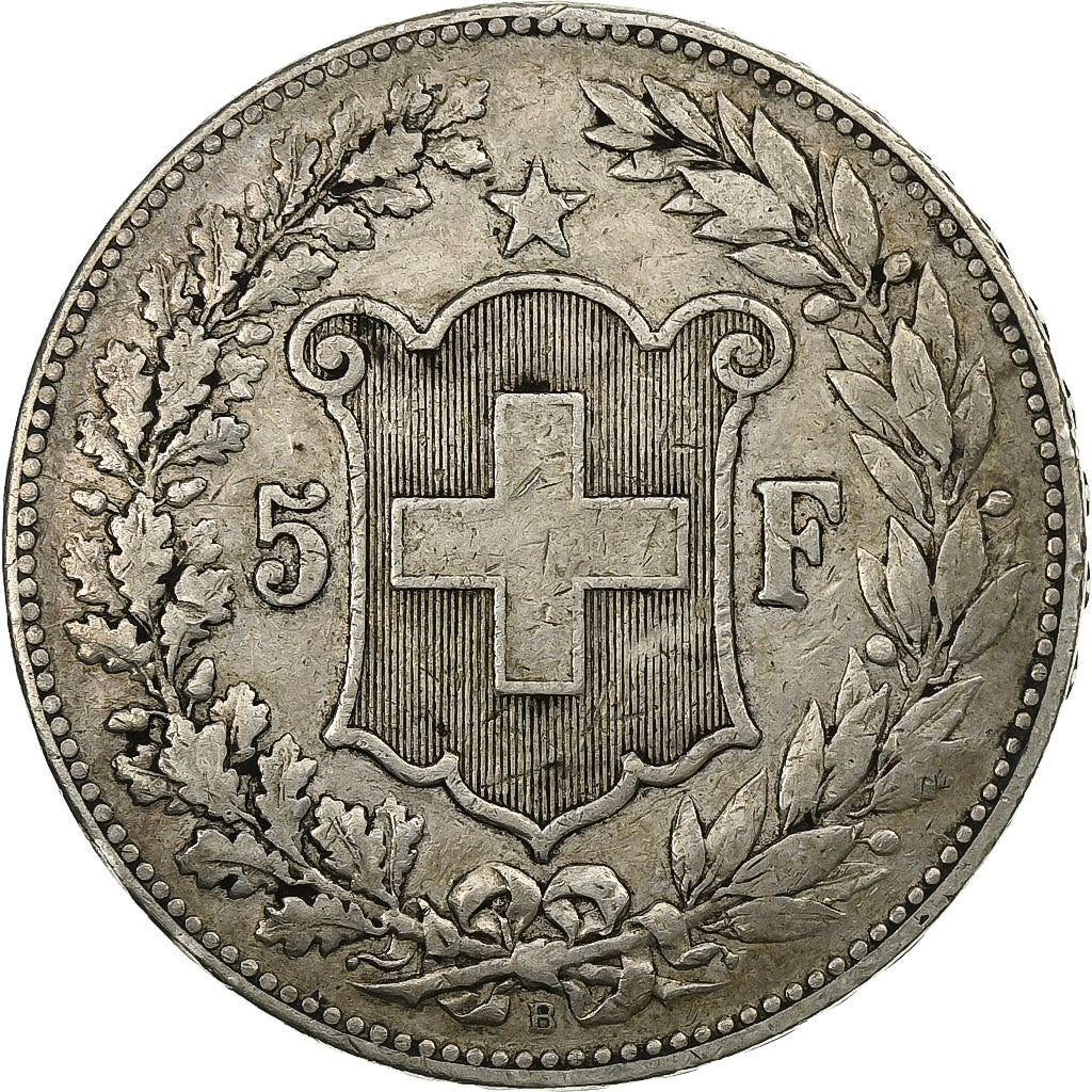 Switzerland, 5 Francs, Helvetia, 1890, Berne, Silver, VF(20-25), KM:34