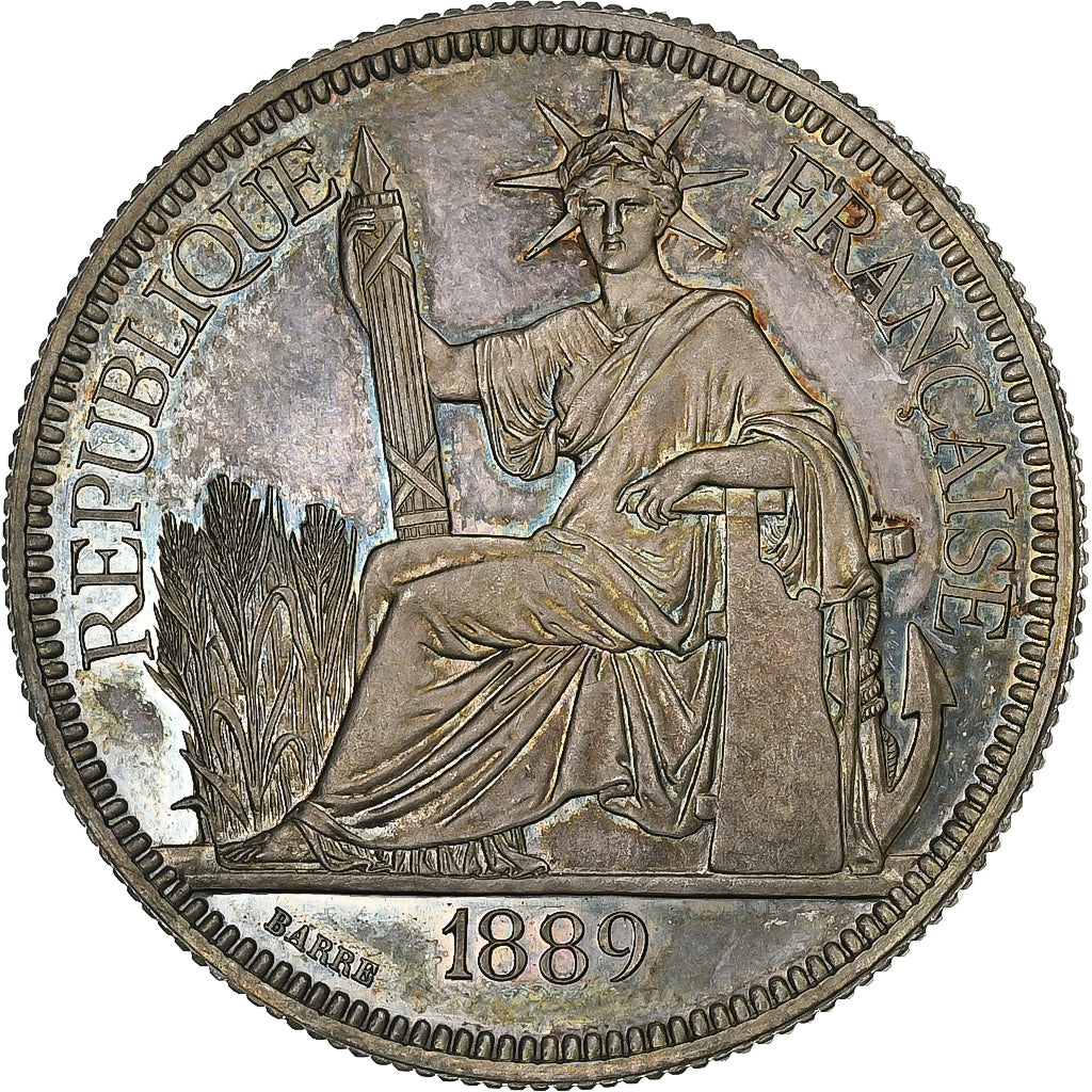 French Indochina, 1 Piastre, 1889, Paris, Proof Flan Bruni, Silver, MS(64), KM:5