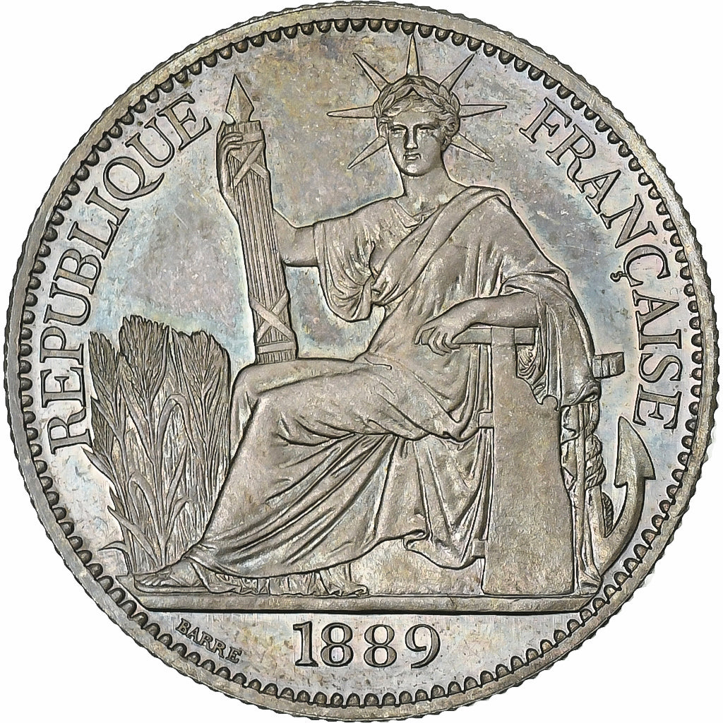 French Indochina, 50 Cent, 1889, Paris, Proof, Flan Bruni, Silver, MS(64), KM:4