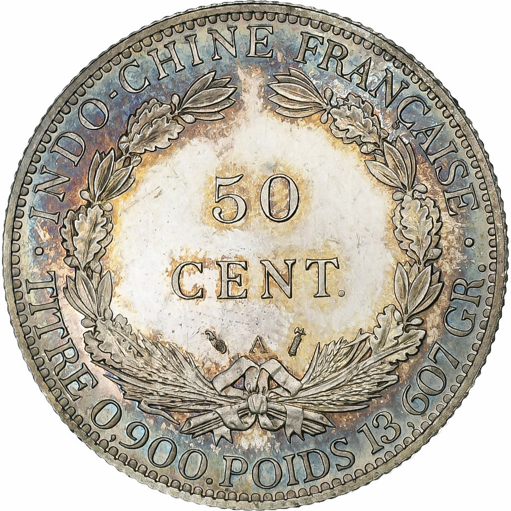 French Indochina, 50 Cent, 1889, Paris, Proof, Flan Bruni, Silver, MS(64), KM:4