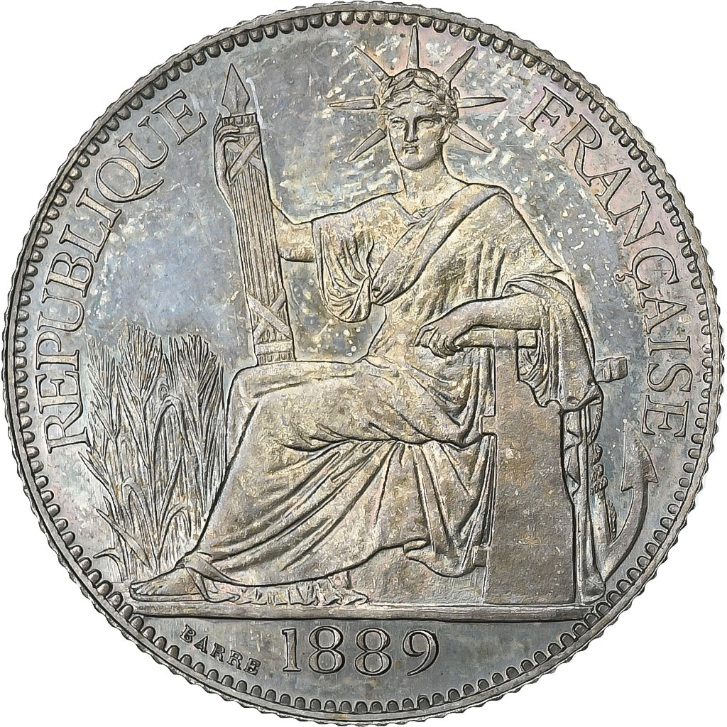 French Indochina, 20 Cent, 1889, Paris, Proof, Flan Bruni, Silver, MS(64), KM:3