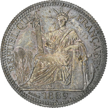 French Indochina, 10 Cent, 1889, Paris, Proof, Flan Bruni, Silver, MS(64), KM:2
