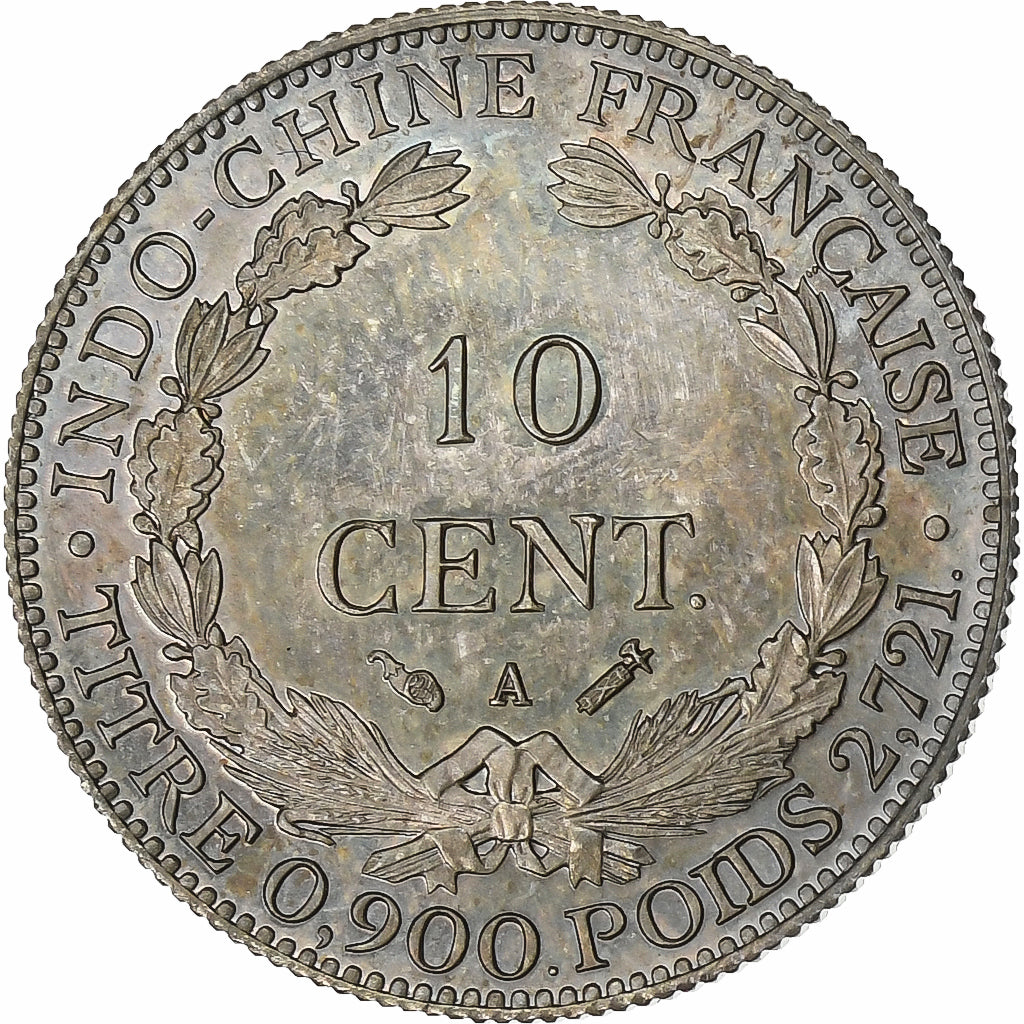 French Indochina, 10 Cent, 1889, Paris, Proof, Flan Bruni, Silver, MS(64), KM:2
