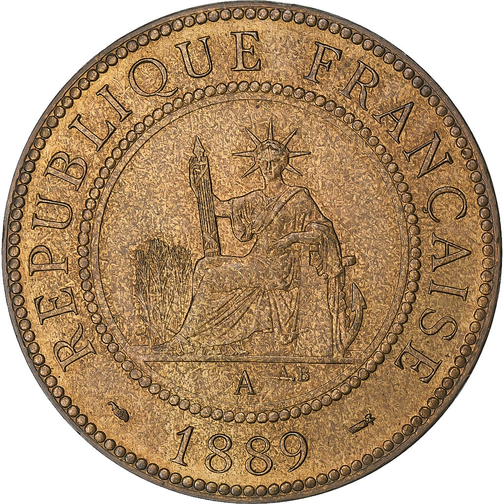 French Indochina, 1 Centième, 1889, Paris, Flan Bruni, Bronze, MS(64), KM:1