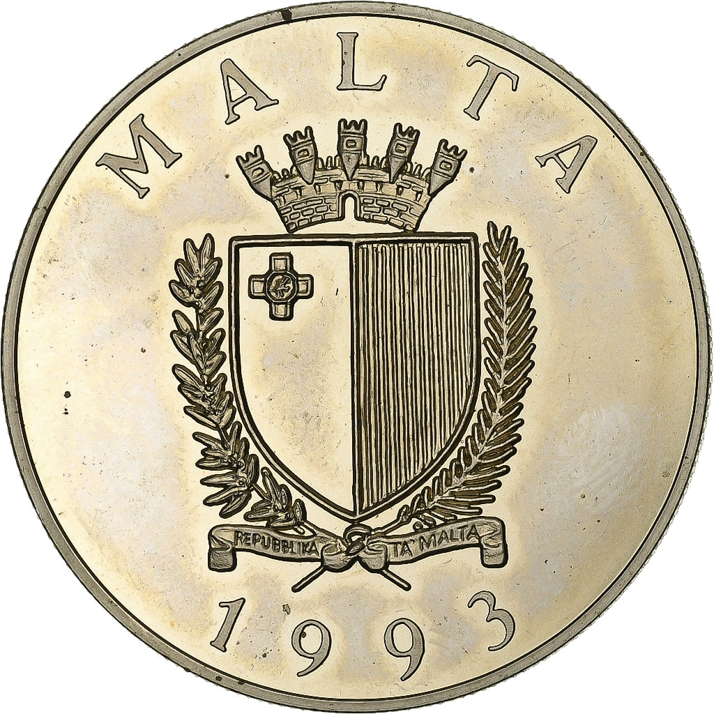 Malta, 1 Lira, 430 Years of Defense of Christianity, 1993, Rame-nichel, SPL