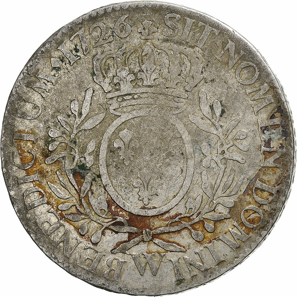 France, Louis XV, Ecu aux branches d'olivier, 1726, Lille, Silver, VF(20-25)