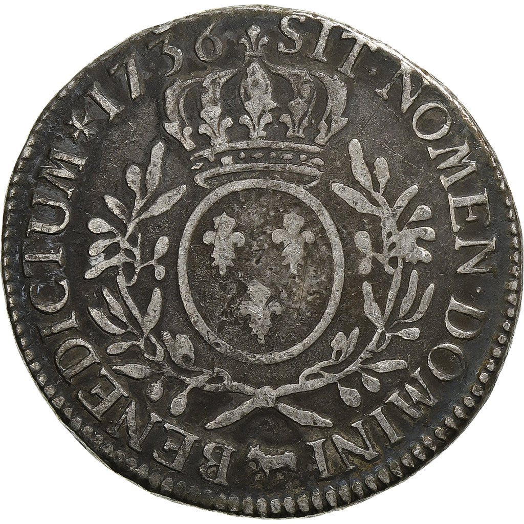 France, Louis XV, Écu de Béarn aux branches d'olivier, 1736, Pau, Silver