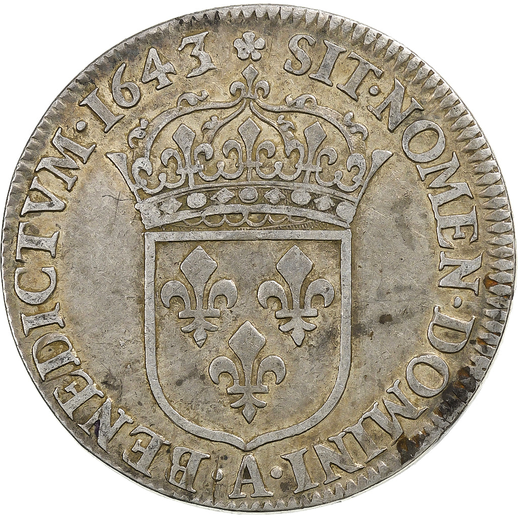Francia, Louis XIII, 1/4 écu, 2e poinçon de Warin, 1643, Paris, Argento, MB+