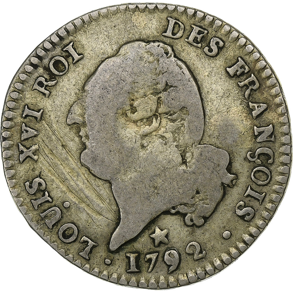 França, Louis XVI, 15 sols françois, 1792, Lille, Prata, VF(20-25), Gadoury:36