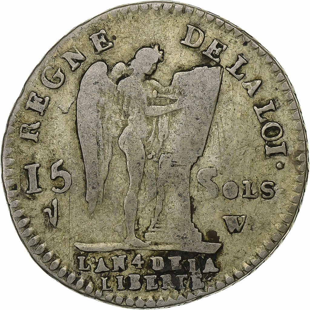 França, Louis XVI, 15 sols françois, 1792, Lille, Prata, VF(20-25), Gadoury:36