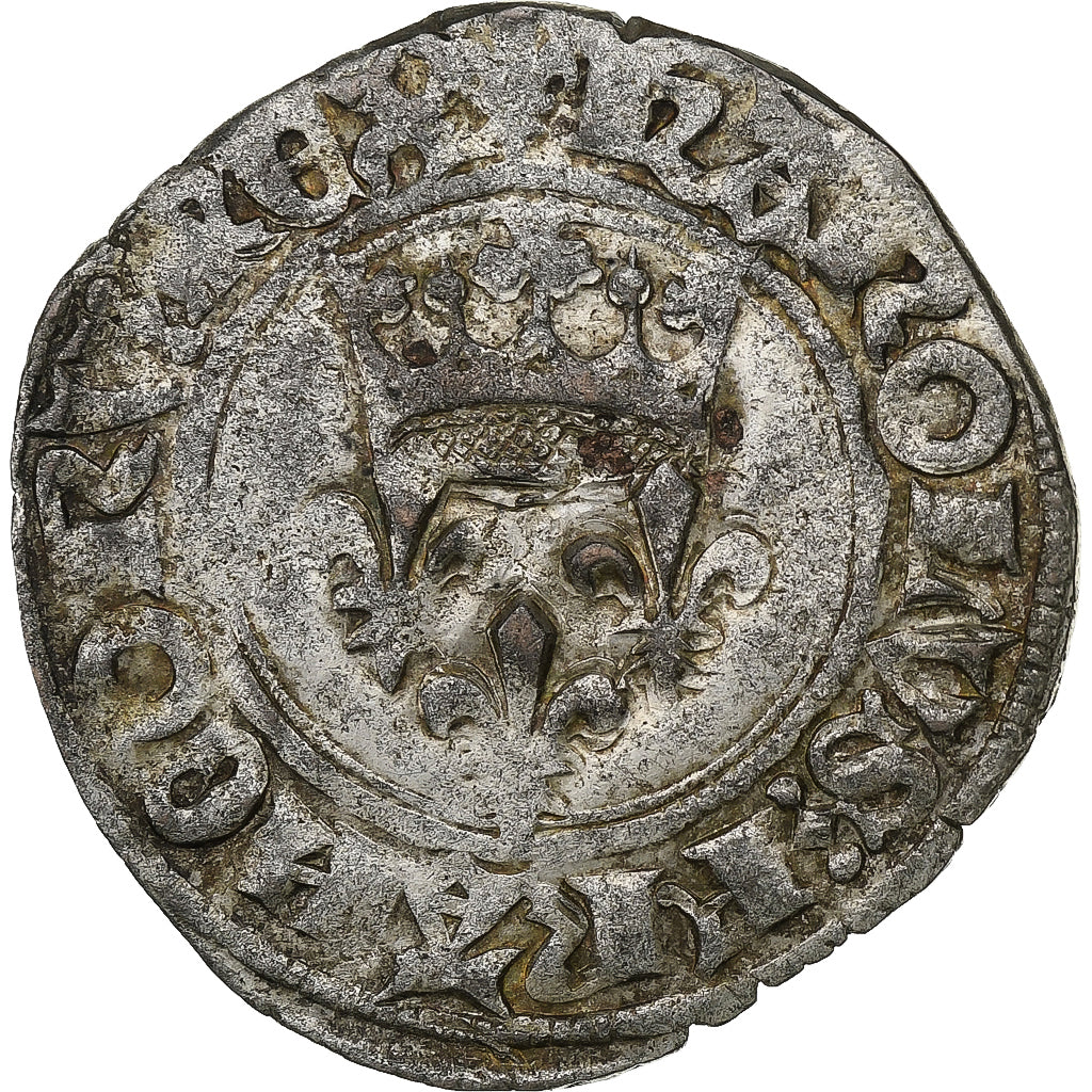 France, Charles VI, Florette, 1419, Paris, 3e emission, Billon, TB