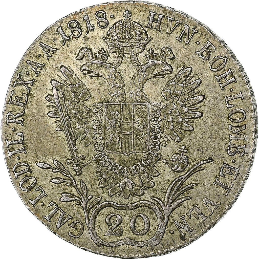 Austria, Franz I, 20 Kreuzer, 1818, Alba Iulia, Argento, BB, KM:2143