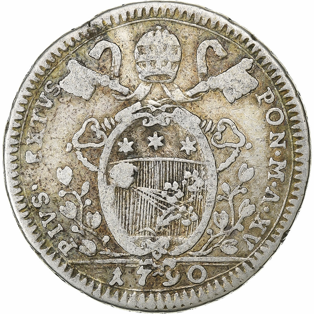 Papal States, Pius VI, Doppia, 1790, Rome, Silber, S, KM:1045