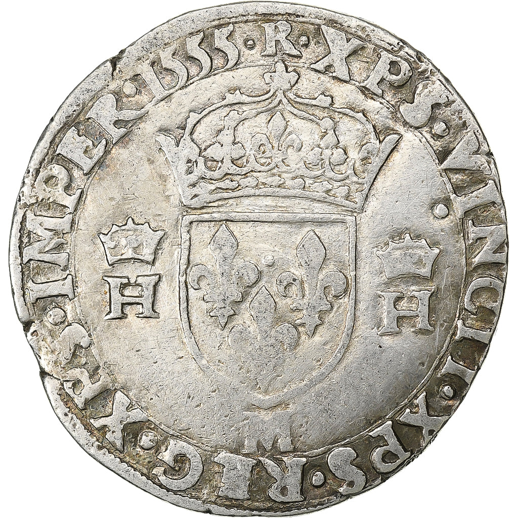 Francia, Henri II, Teston à la tête nue, 1555, Toulouse, Plata, BC+