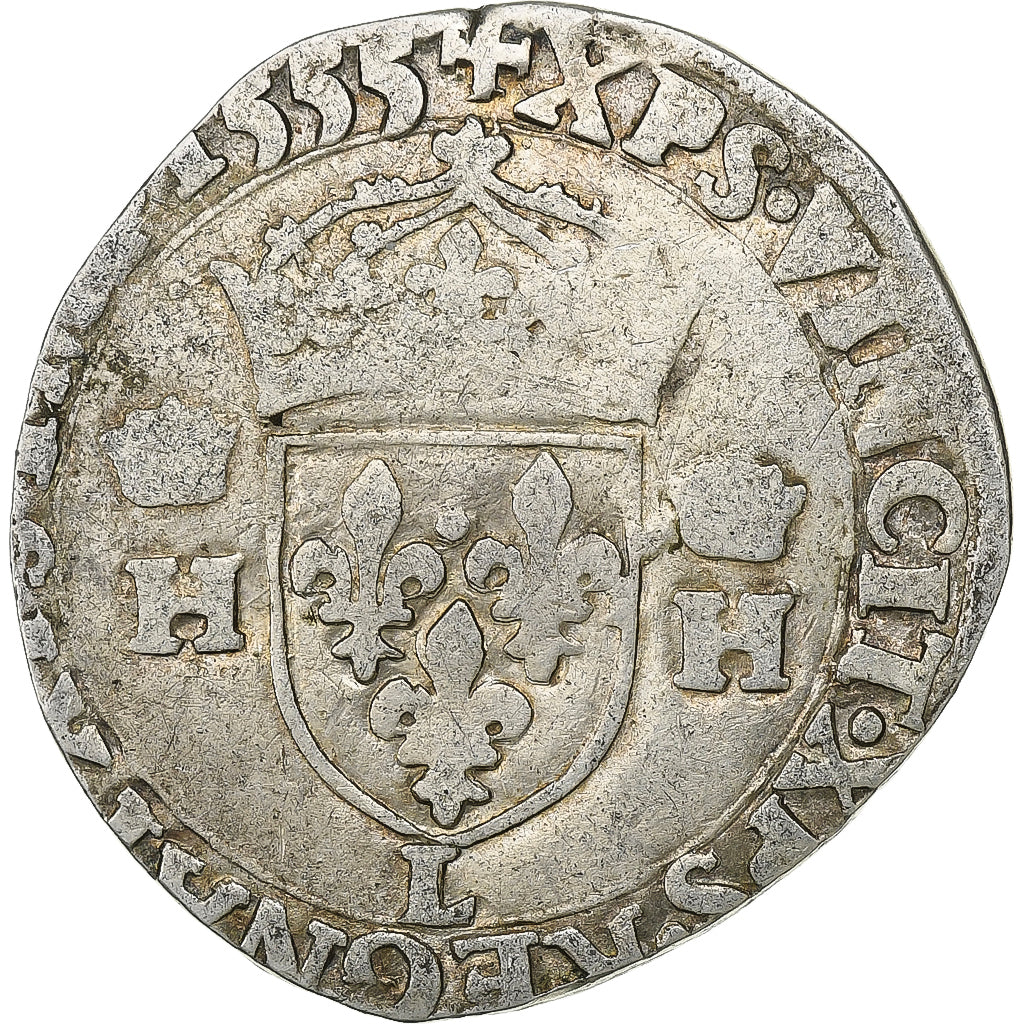 Frankrijk, Henri II, Teston à la tête couronnée, 1555, Bayonne, Zilver, ZG+