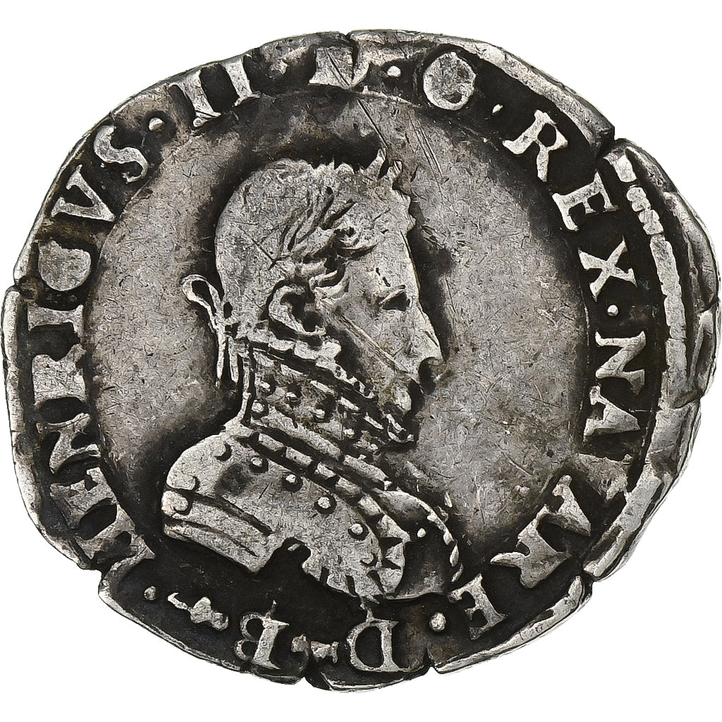 France, Henri II de Béarn, 1/2 Teston, 1576, Morlaas, Silver, VF(20-25)