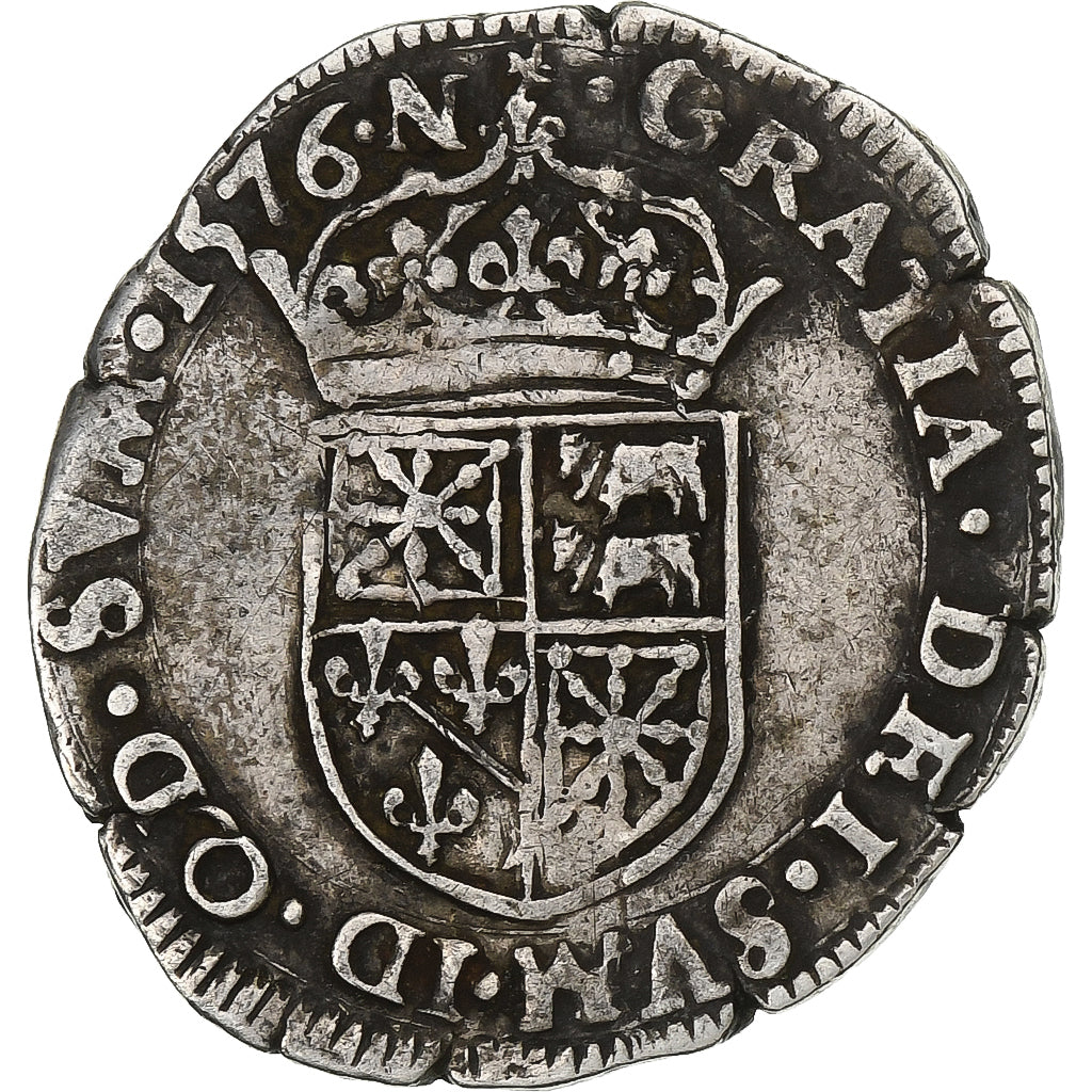 France, Henri II de Béarn, 1/2 Teston, 1576, Morlaas, Silver, VF(20-25)