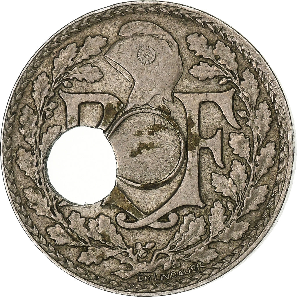 France, 10 Centimes, Lindauer, 1921, Paris, Off-center hole, Cupronickel