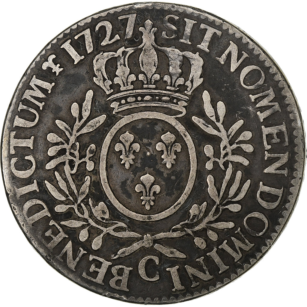 França, Louis XV, Ecu aux branches d'olivier, 1727, Caen, Prata, VF(20-25)