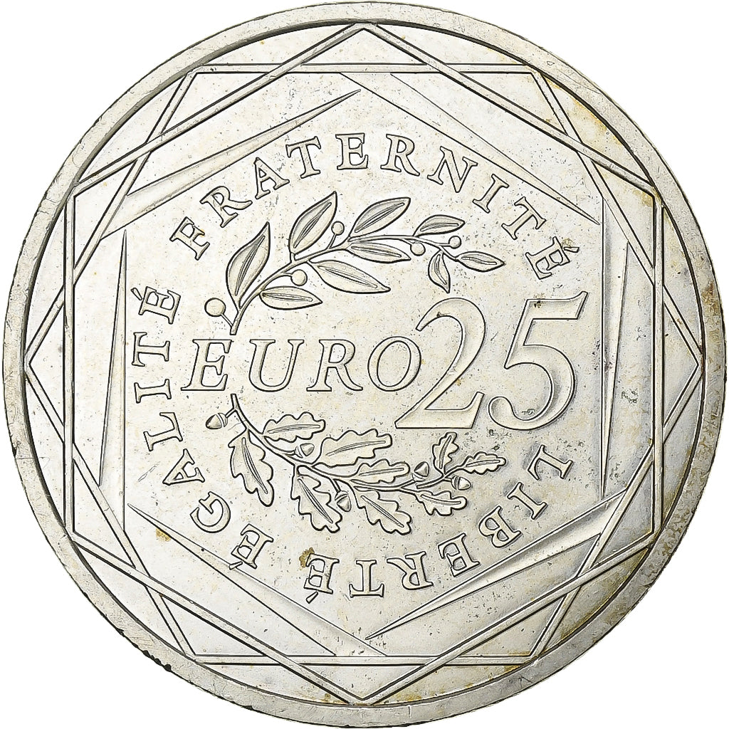 França, 25 Euro, Semeuse, 2009, MDP, Prata, AU(55-58)