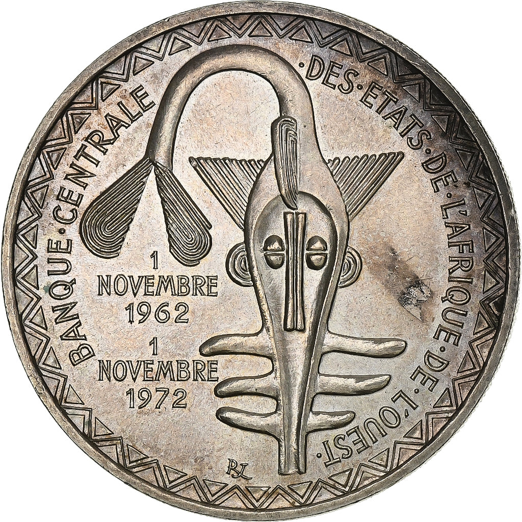 West African States, 500 Francs, Monetary Union, 1972, MDP, Silver, EF(40-45)