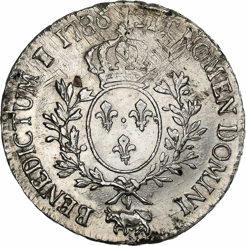 France, Louis XVI, Écu de Béarn aux branches d'olivier, 1786, Pau, Argent, TB