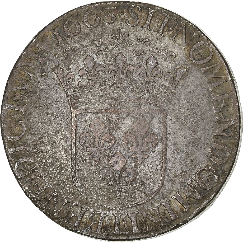 France, Louis XIV, Écu au portrait apollinien, 1663, Bayonne, Silver