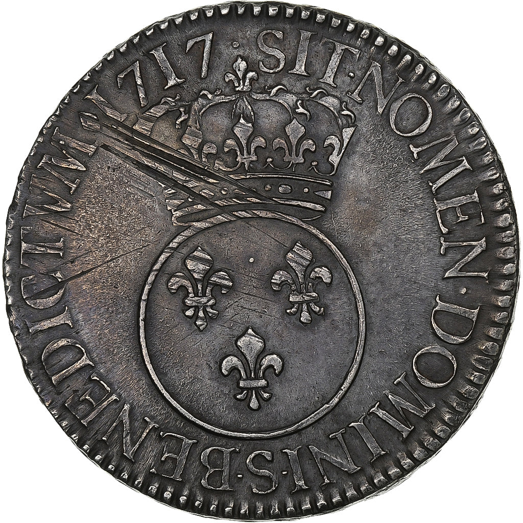 Frankrijk, Louis XV, Ecu Vertugadin, 1717, Reims, Zilver, ZF, Gadoury:317