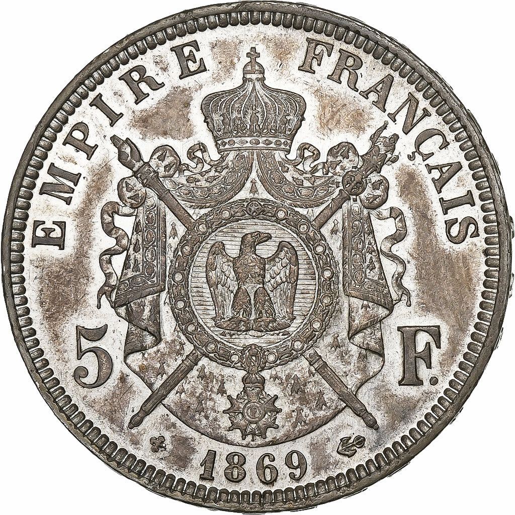 Francia, Napoleon III, 5 Francs, 1869, Strasbourg, Plata, EBC, Gadoury:739