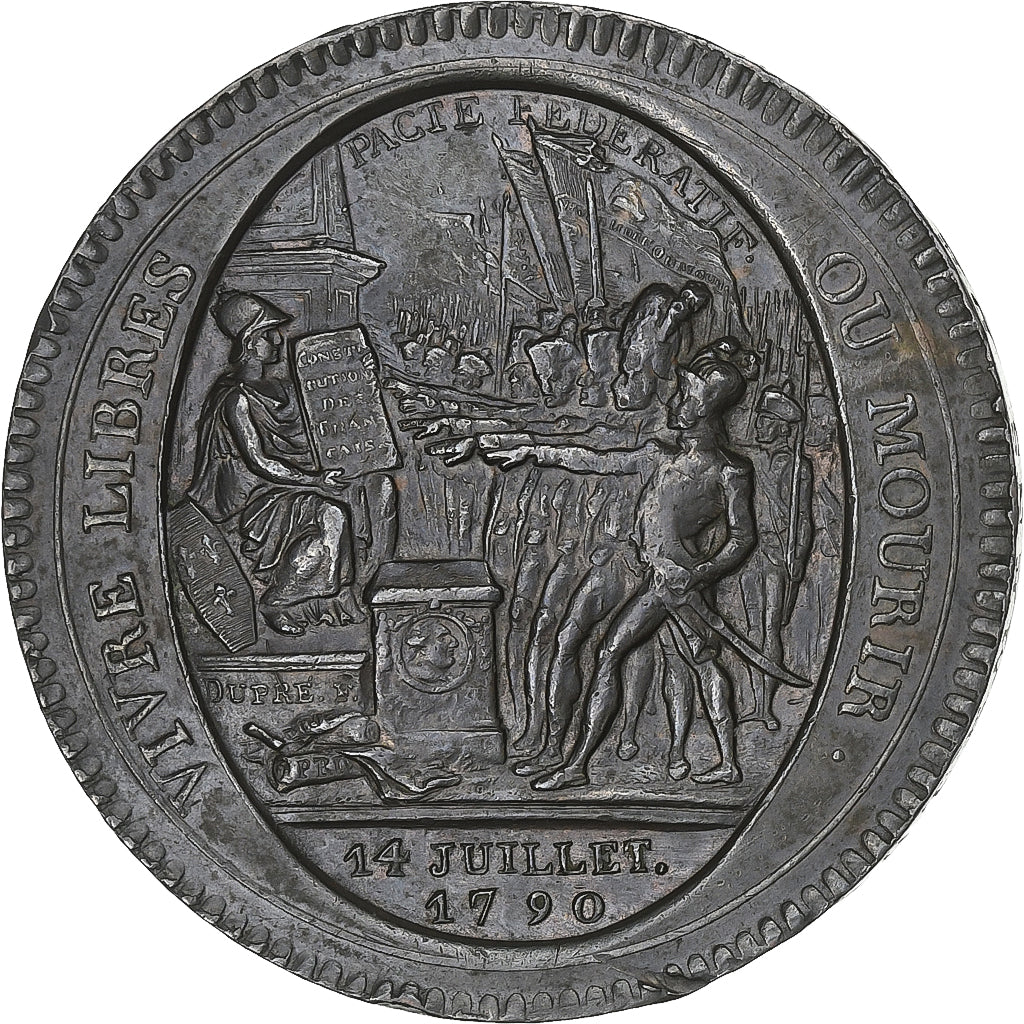 France, Monneron de 5 Sols au serment, 1792, Birmingham, Cuivre, TTB