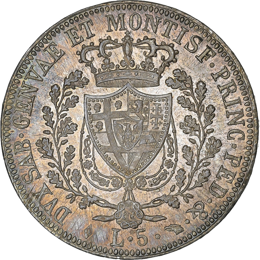 Kingdom of Sardinia, Carlo Felice, 5 Lire, 1823, Torino, Prata, AU(50-53)