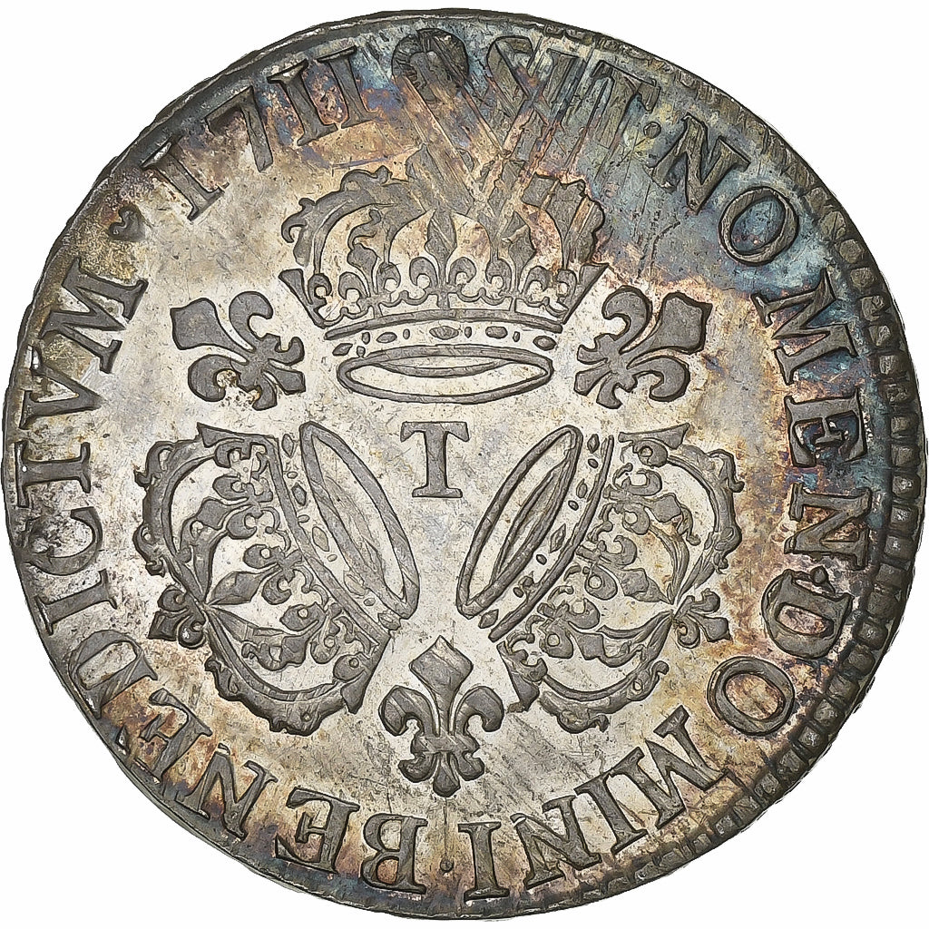 France, Louis XIV, 1/2 Ecu aux trois couronnes, 1711, Nantes, Silver, AU(50-53)