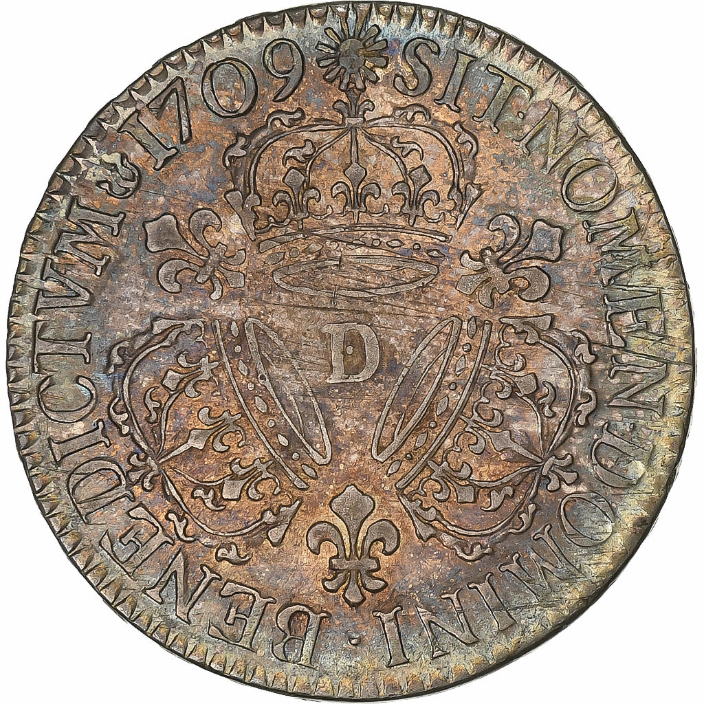 Frankrijk, Louis XIV, 1/2 Ecu aux trois couronnes, 1709, Lyon, Zilver, FR+