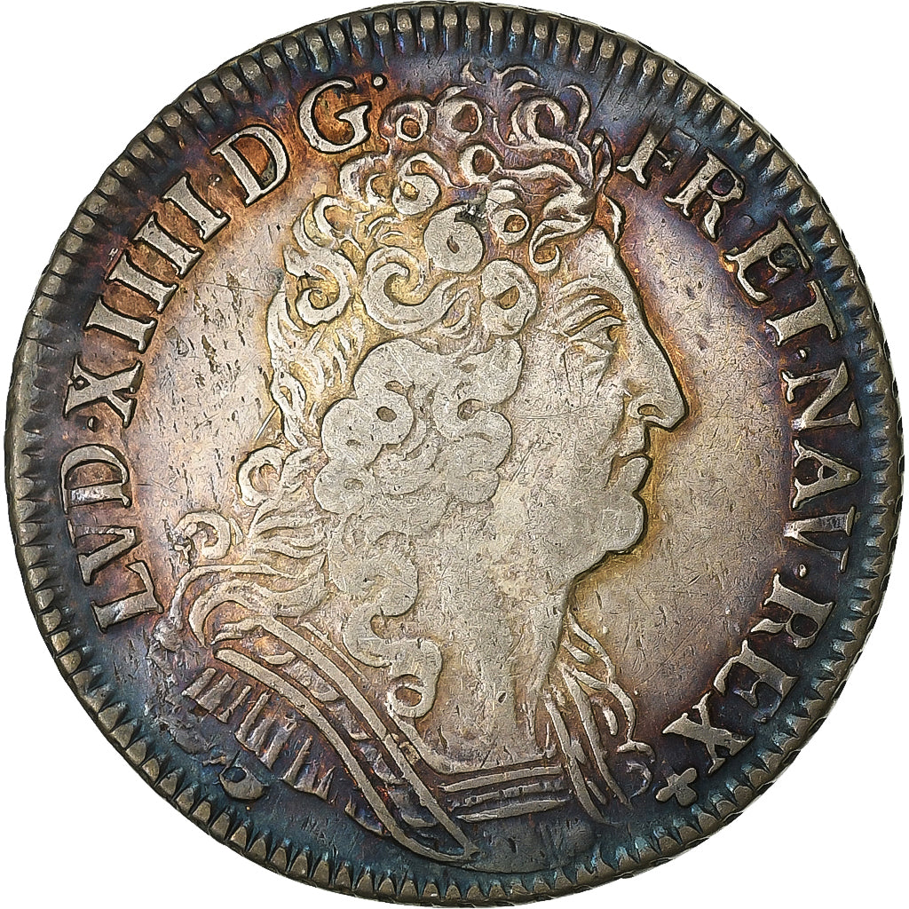 França, Louis XIV, 1/4 Ecu aux 3 couronnes, 1710, Tours, Prata, EF(40-45)