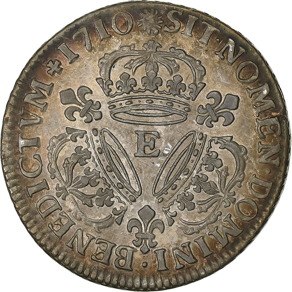 França, Louis XIV, 1/4 Ecu aux 3 couronnes, 1710, Tours, Prata, EF(40-45)