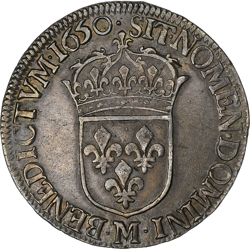 Francia, Louis XIV, 1/2 Écu à la mèche longue, 1650, Toulouse, Argento, BB